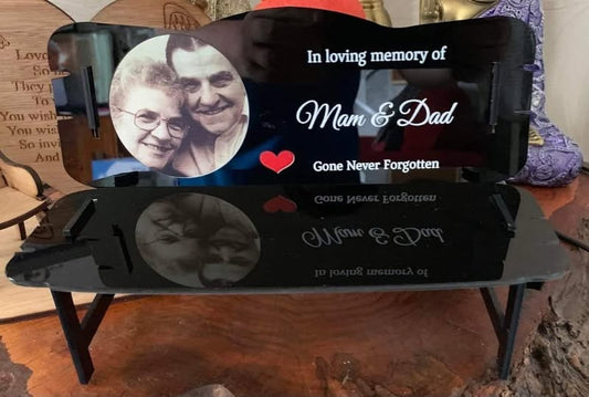 Printed acrylic personalised memorial photo bench in black - Laser LLama Designs Ltd