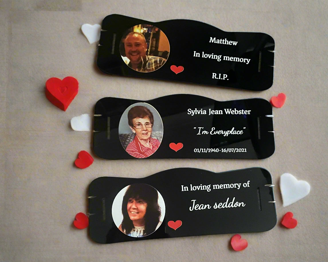 Printed acrylic personalised photo bench in black - Laser LLama Designs Ltd