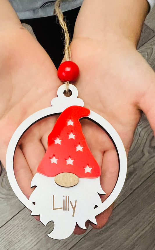 Wooden Personalised gnome/gonk bauble - Laser LLama Designs Ltd