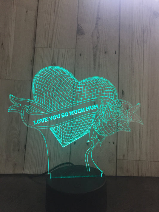 LED light up 3D rose & heart mum, mothers day display. 9 Colour options with remote - Laser LLama Designs Ltd