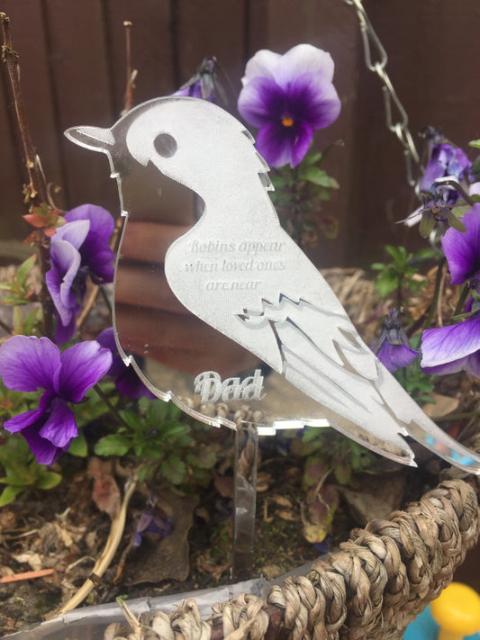 Mirrored acrylic robin personalised - Laser LLama Designs Ltd