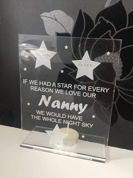 Freestanding acrylic personalised candle holder - Laser LLama Designs Ltd