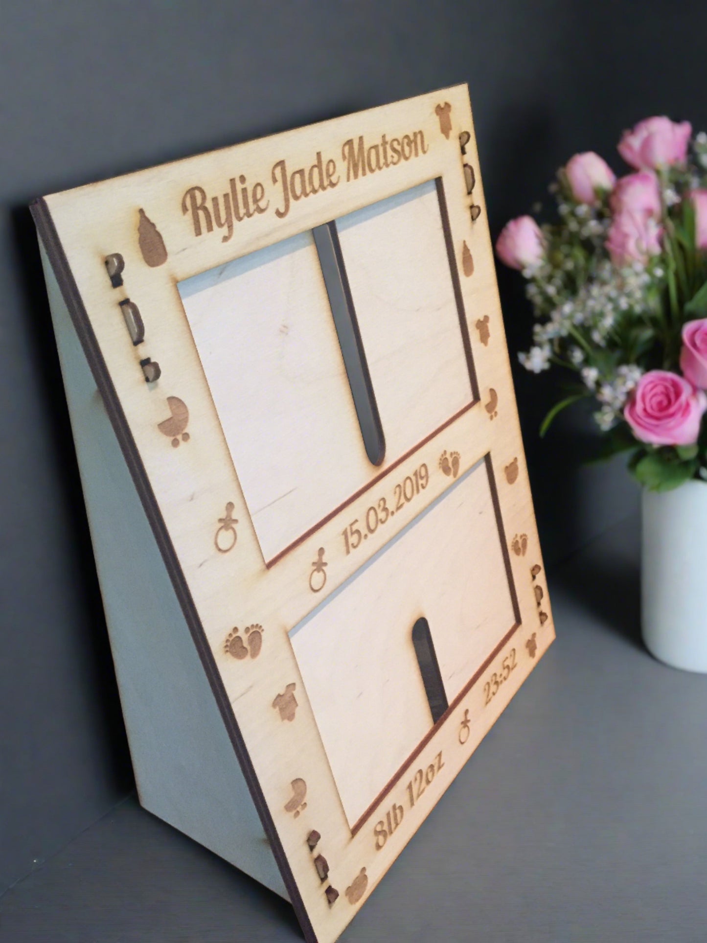 Personalised new baby frame - DOUBLE - Laser LLama Designs Ltd