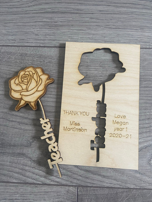 Wooden personalised card with laser cut rose - Laser LLama Designs Ltd