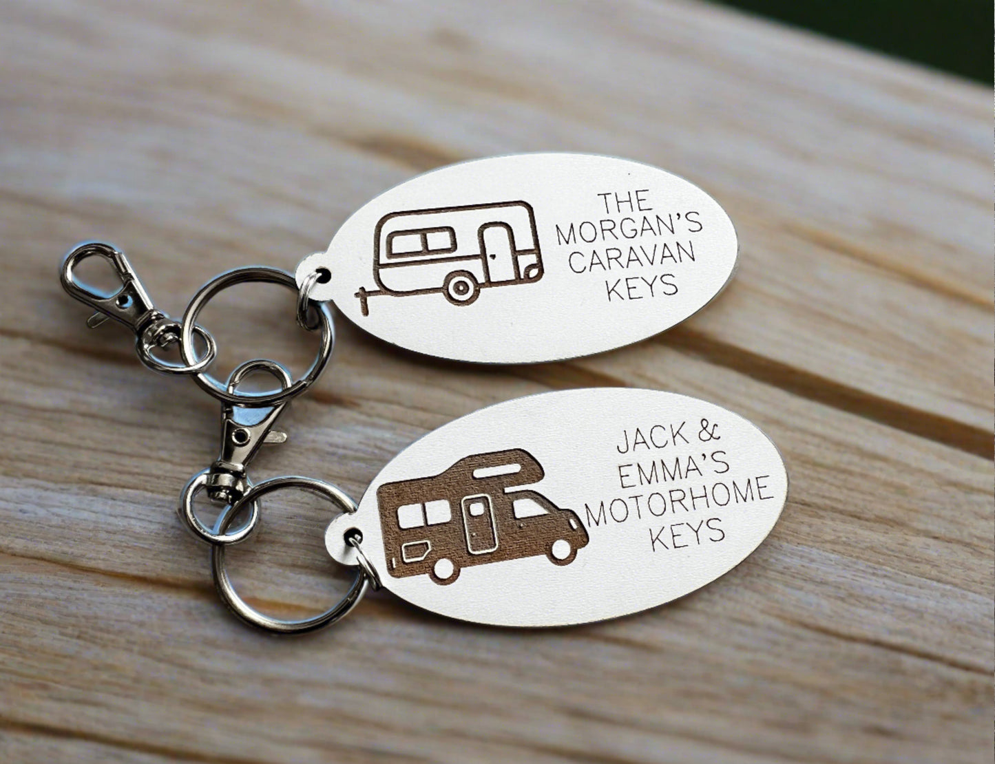 Wooden personalised motorhome keyring - Laser LLama Designs Ltd