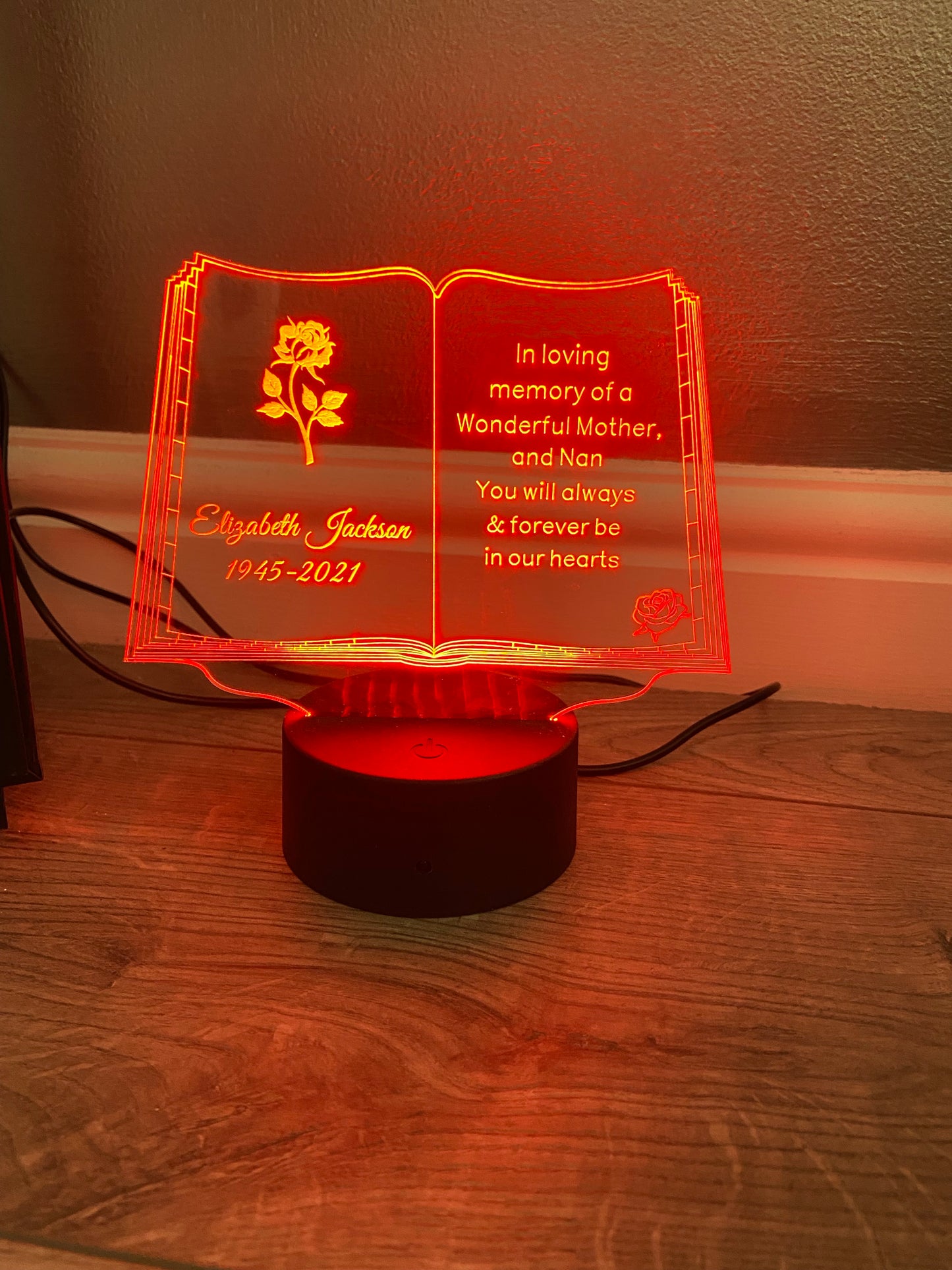 Light up 3D open book memorial display. 9 Colour options with remote! - Laser LLama Designs Ltd