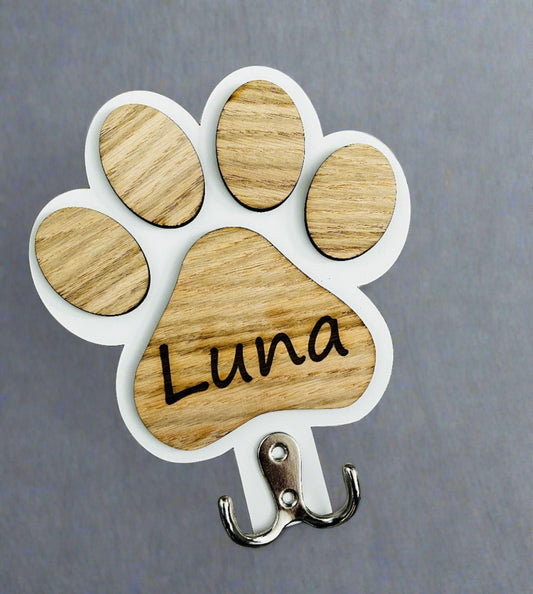 Personalised paw print pet lead holder - Laser LLama Designs Ltd