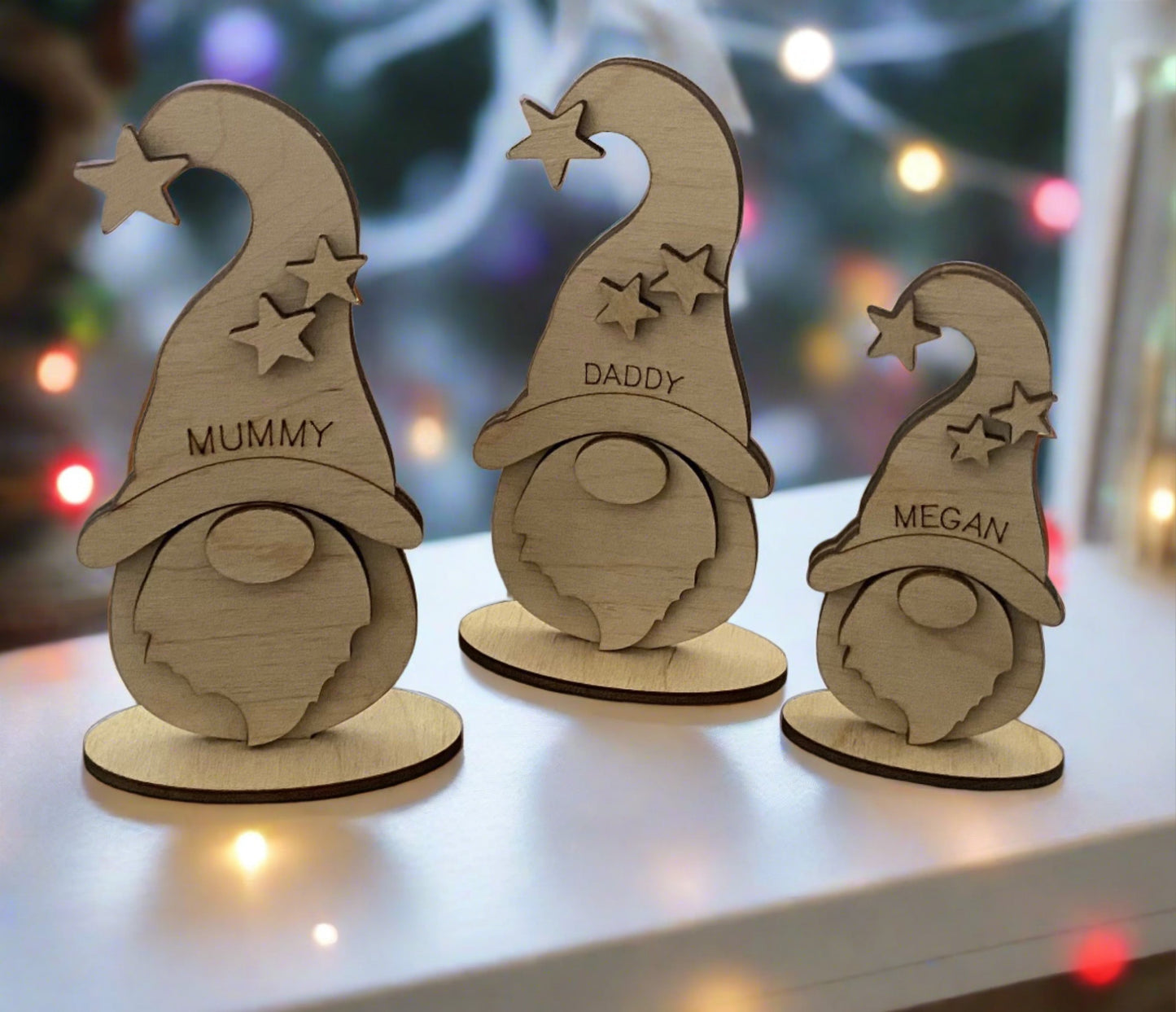 Wooden freestanding 3d gnome , build your own family - Laser LLama Designs Ltd