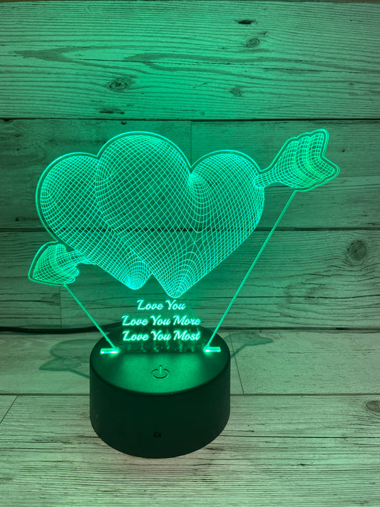 Light up 3D heart with arrow display. 9 Colour options with remote! - Laser LLama Designs Ltd