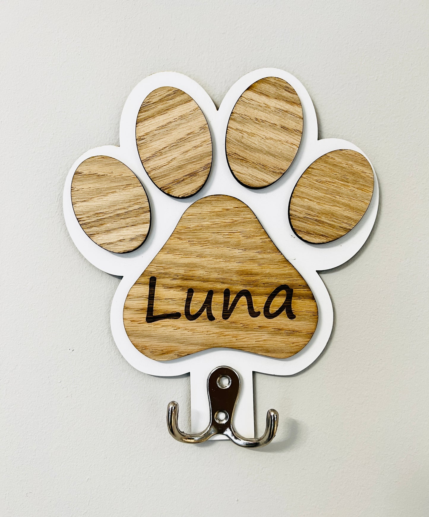 Personalised paw print pet lead holder - Laser LLama Designs Ltd