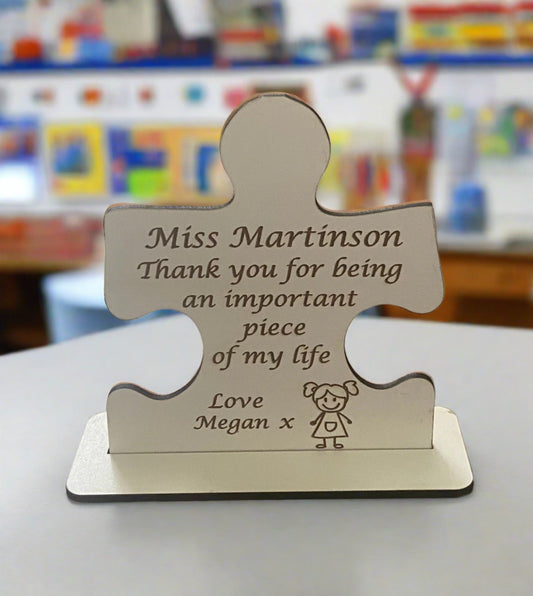 Wooden personalised puzzle shape for teacher - Laser LLama Designs Ltd