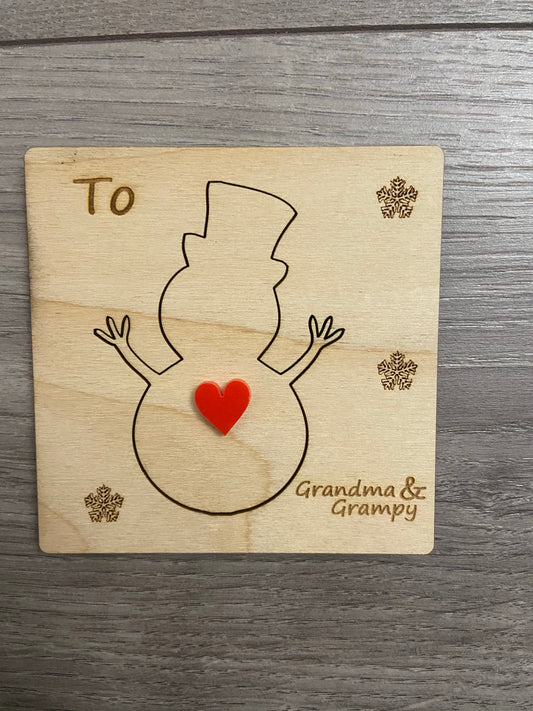Wooden personalised 3d snowman card - Laser LLama Designs Ltd