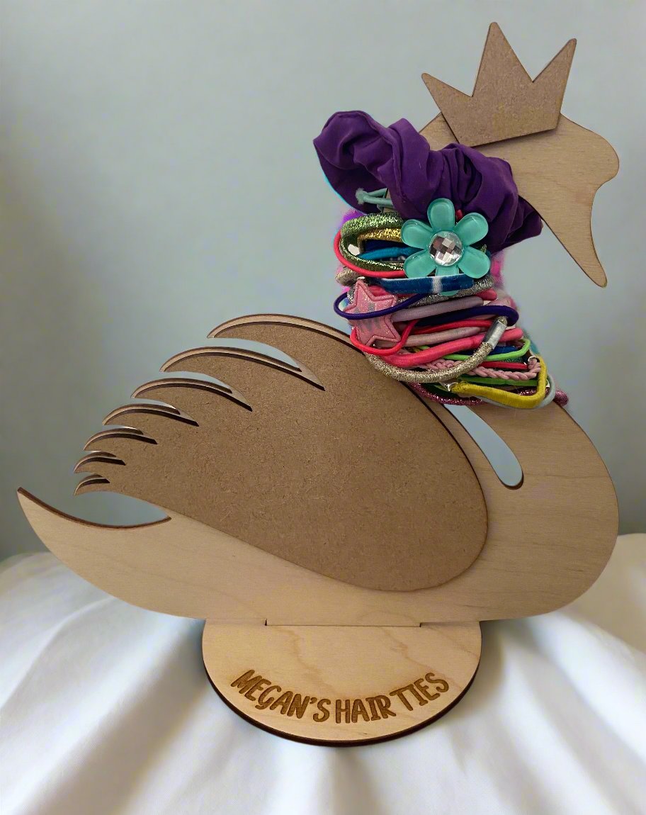 Personalised freestanding hair ties swan stand/holder - Laser LLama Designs Ltd