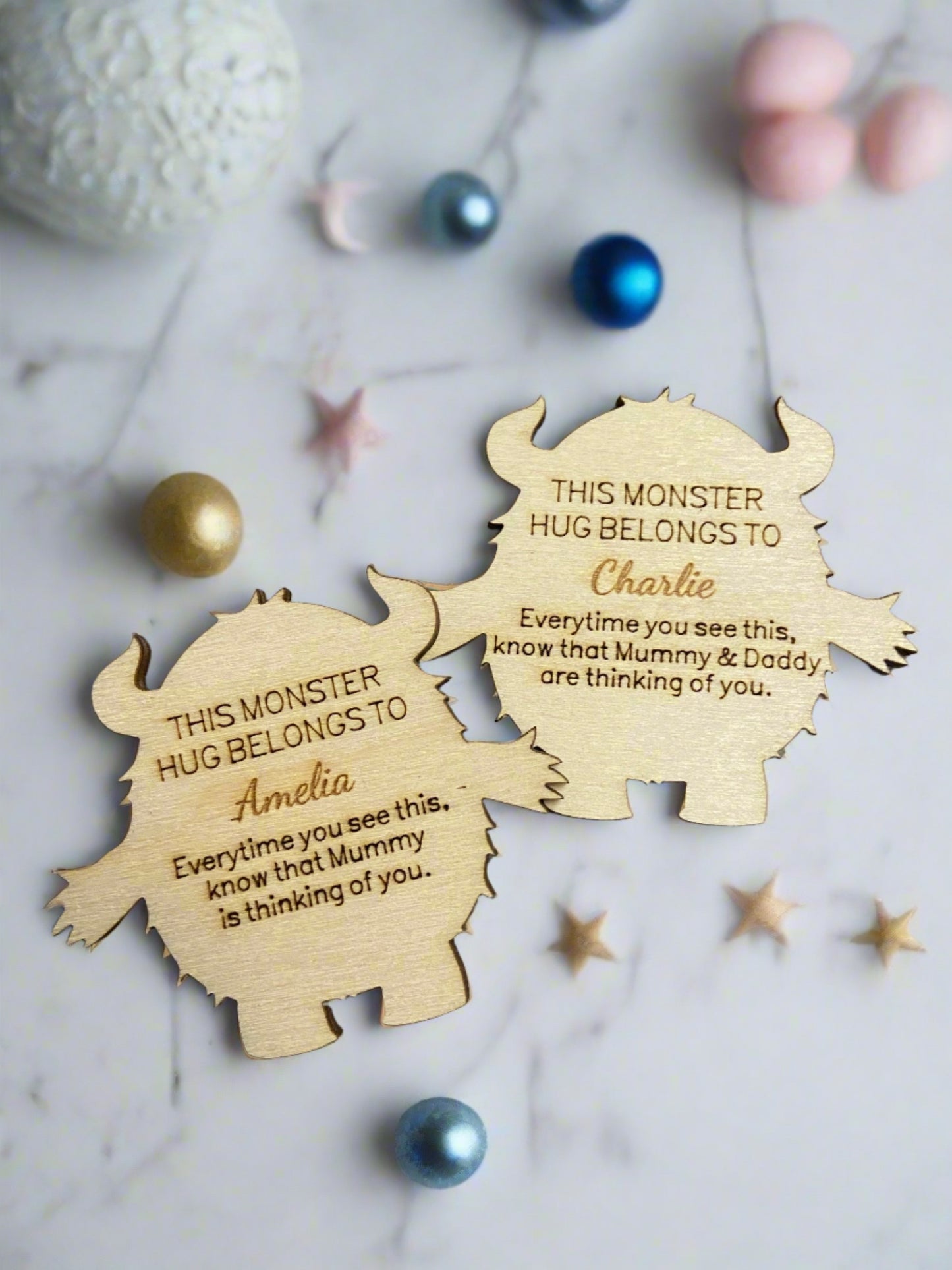 Wooden monster pocket hug - Laser LLama Designs Ltd