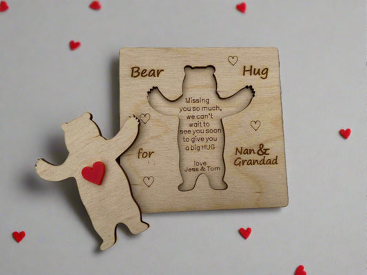 Wooden personalised 3D bear hug card - Laser LLama Designs Ltd
