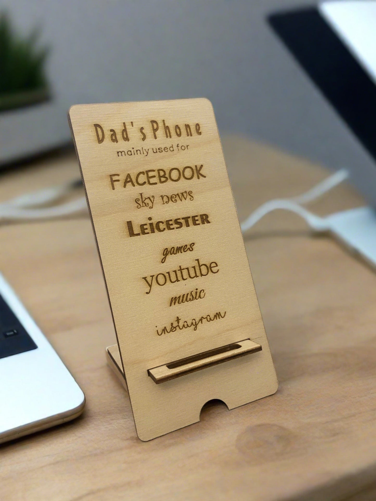 Wooden personalised phone stand -the reasons to use my phone - Laser LLama Designs Ltd