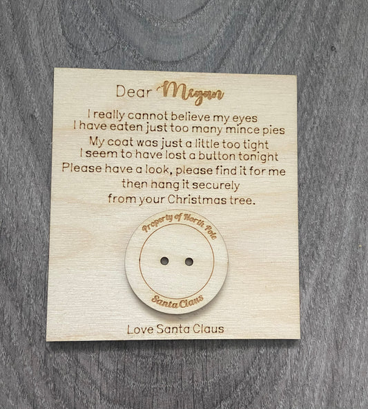Wooden personalised card with Santa’s button - Laser LLama Designs Ltd