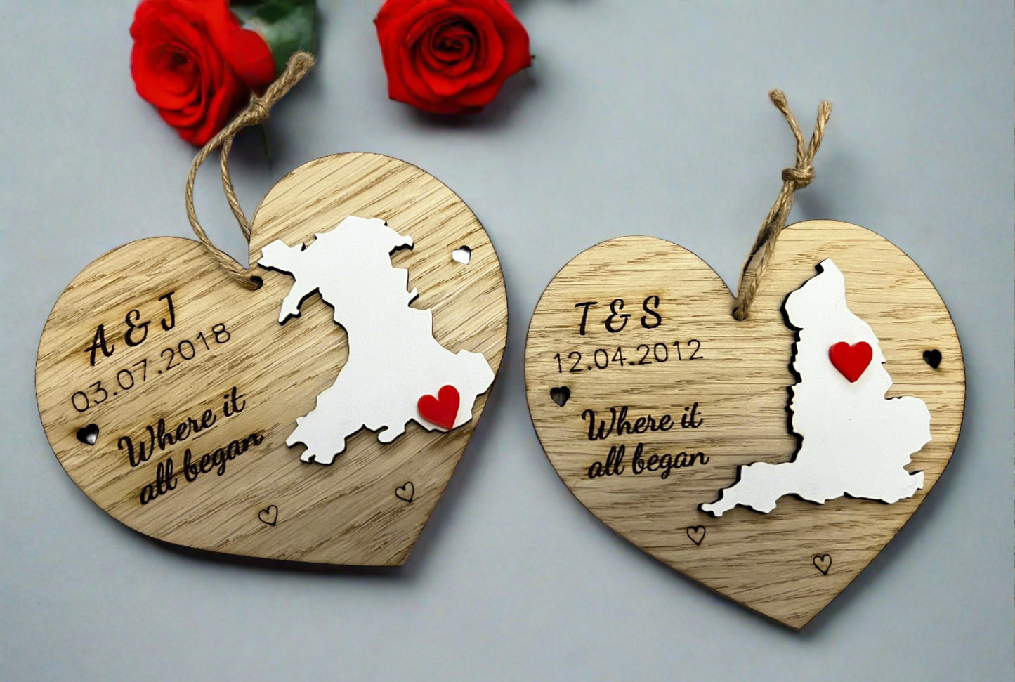 Oak veneer personalised map plaque - Laser LLama Designs Ltd