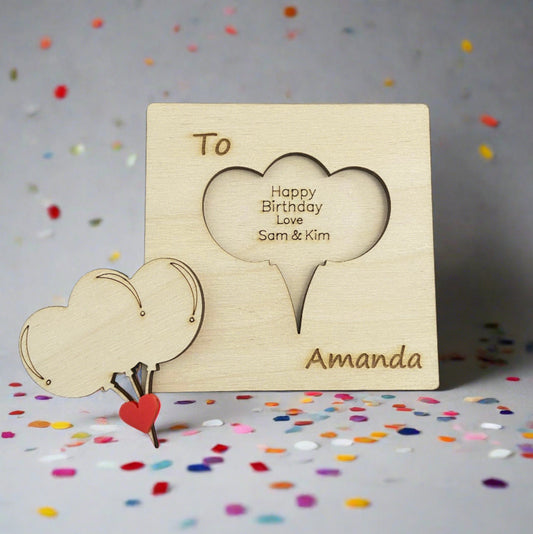 Wooden personalised 3d birthday card -balloons - Laser LLama Designs Ltd