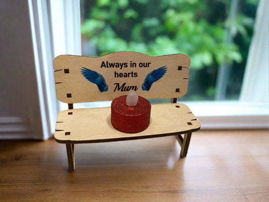 Wooden personalised printed memorial wings bench - Laser LLama Designs Ltd