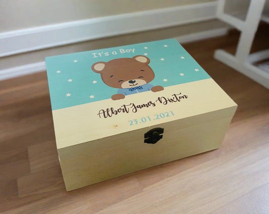 Wooden uv printed it’s a boy/girl box - Laser LLama Designs Ltd