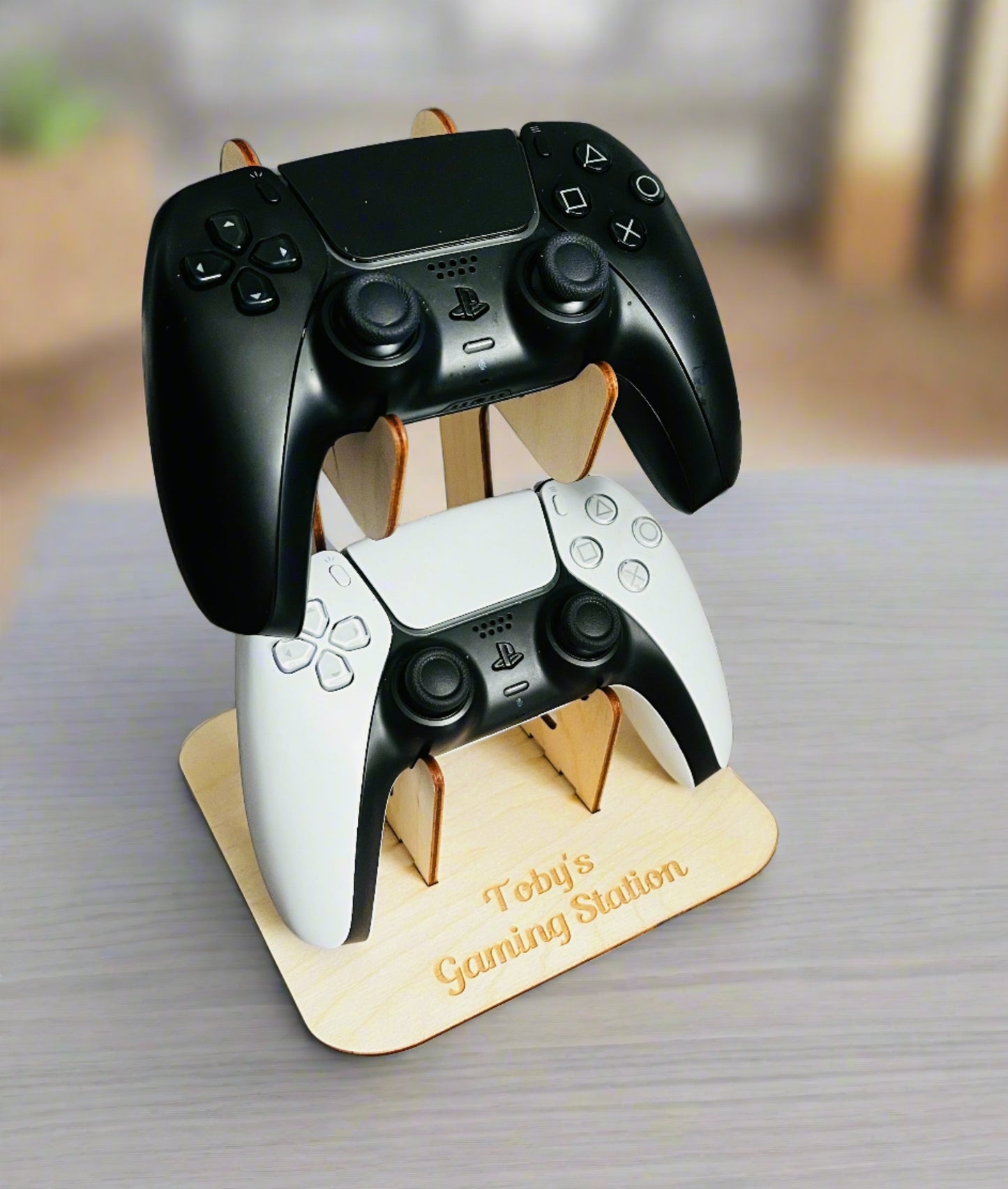 Wooden personalised gaming station stand for controllers - Laser LLama Designs Ltd