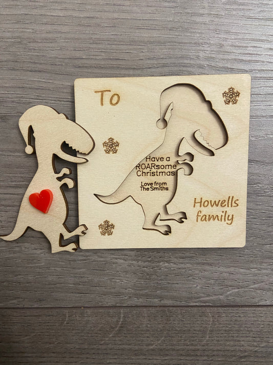 Wooden personalisation 3d dinosaur card - Laser LLama Designs Ltd