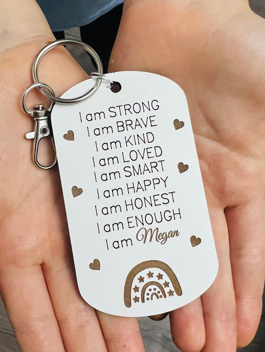 Wooden affirmation personalised keyring - Laser LLama Designs Ltd