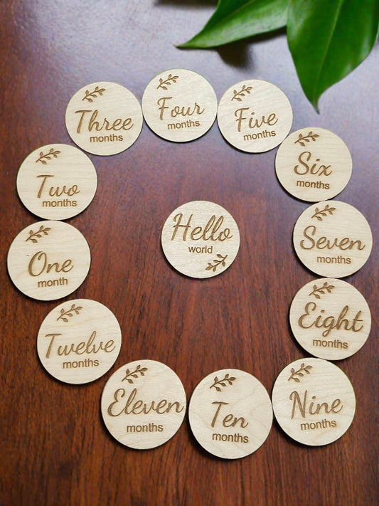 Wooden baby milstone discs - Laser LLama Designs Ltd