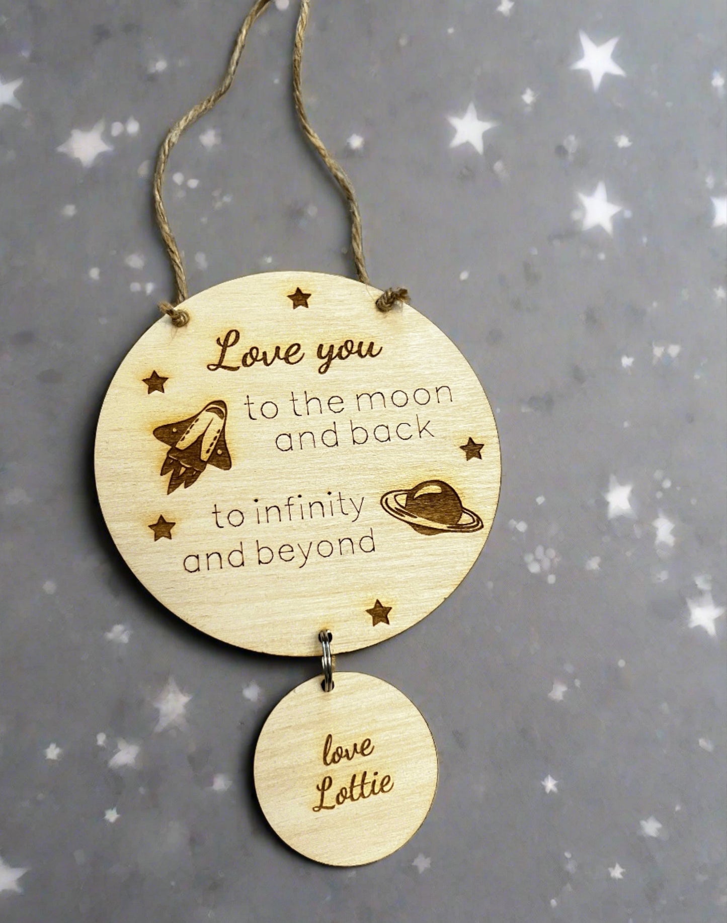 Wooden personalised space theme plaque - Laser LLama Designs Ltd