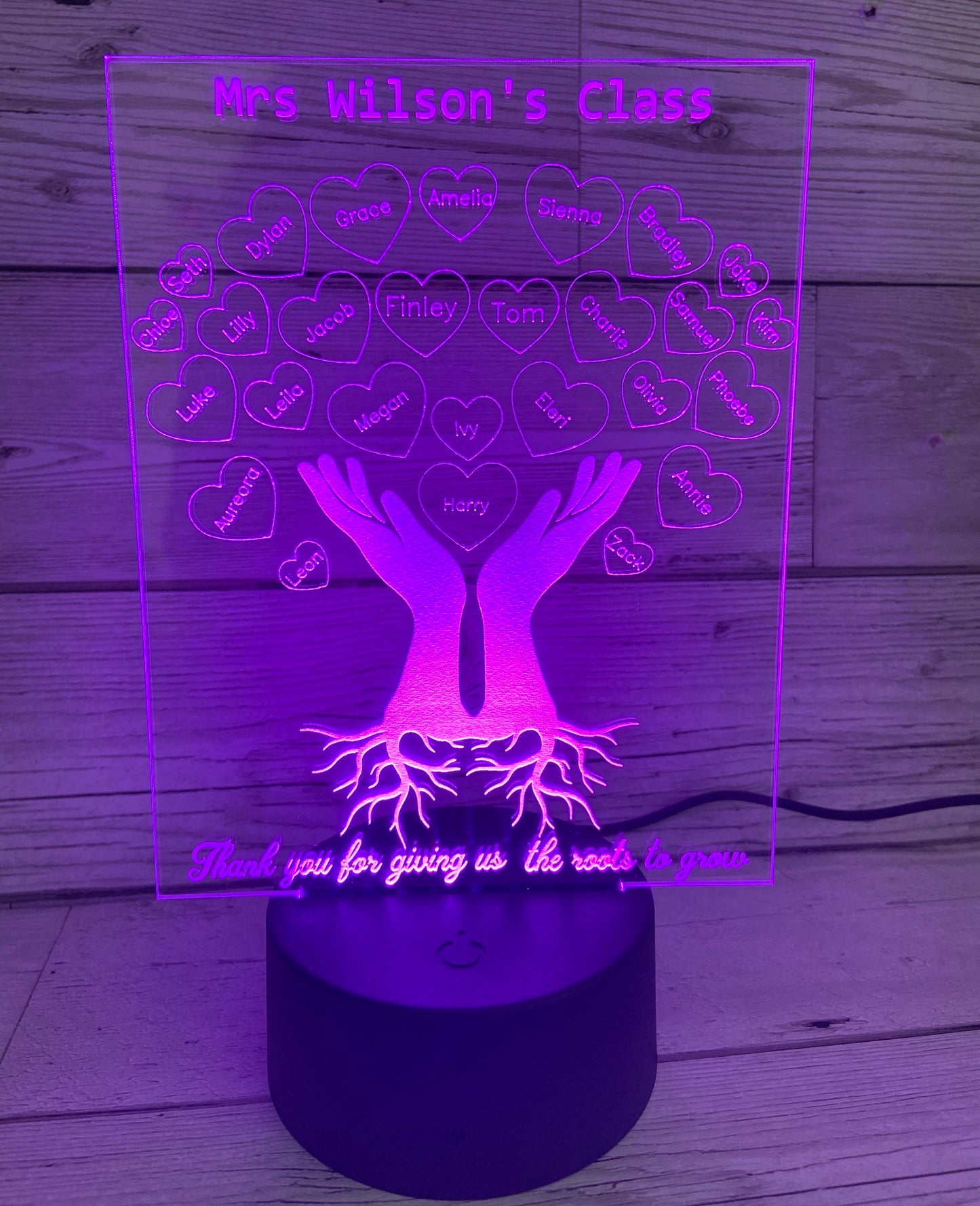 Personalised 3d Led light Teacher class gift-hands with roots - Laser LLama Designs Ltd