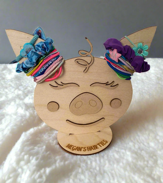 Personalised freestanding hair ties pig stand/holder - Laser LLama Designs Ltd