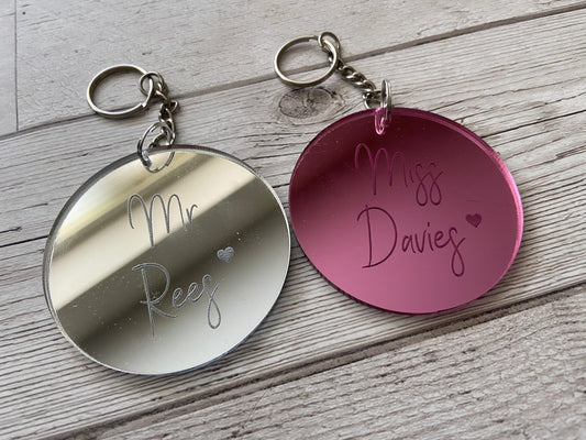 Teacher mirrored acrylic personalised keyring - Laser LLama Designs Ltd