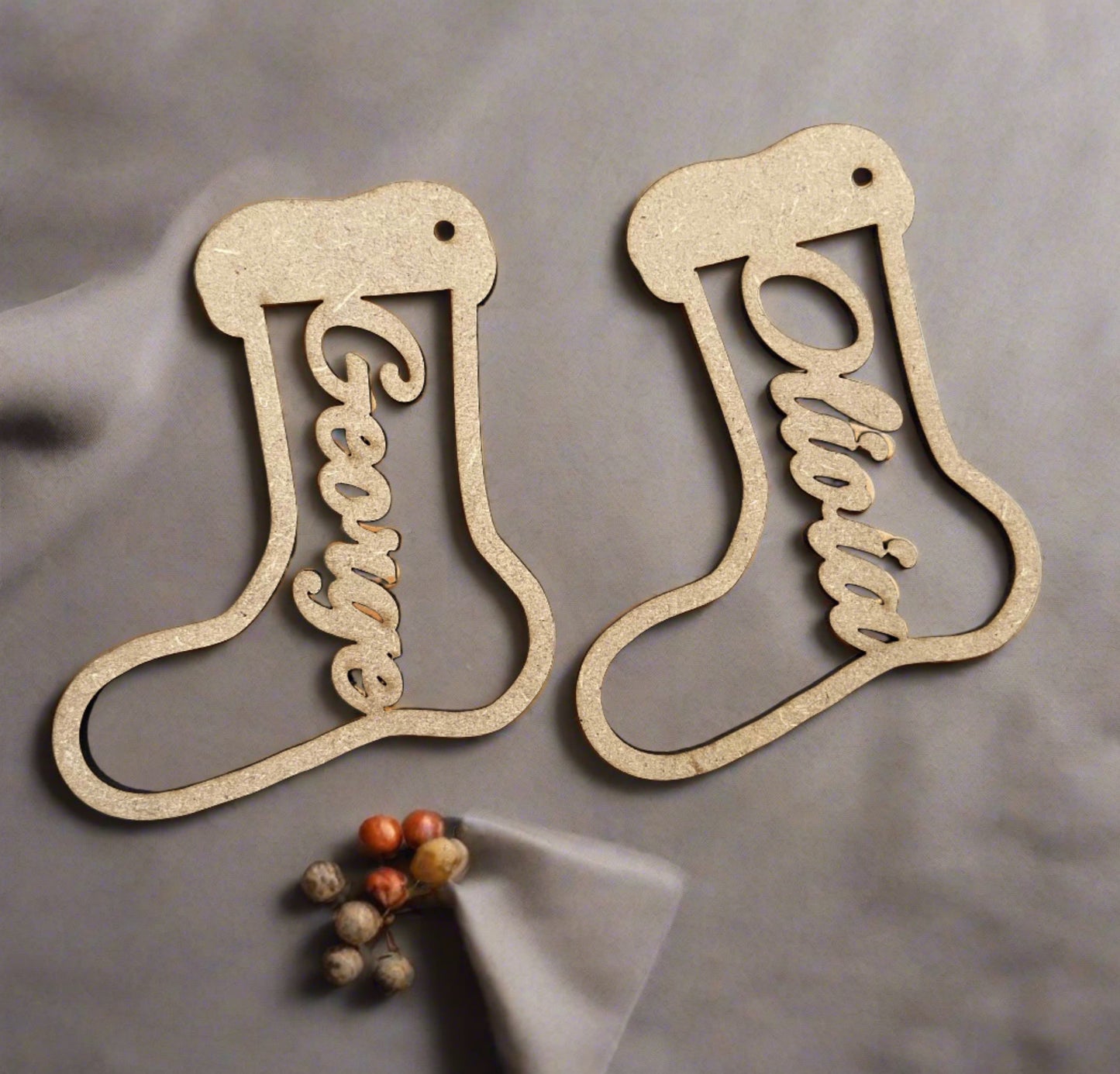 Wooden personalised stocking bauble - Laser LLama Designs Ltd