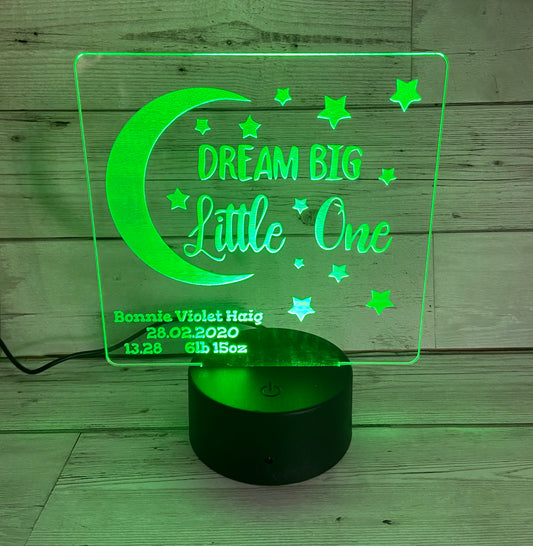 New baby 'Dream big little one' led light up display - 9 colours options with remote! - Laser LLama Designs Ltd