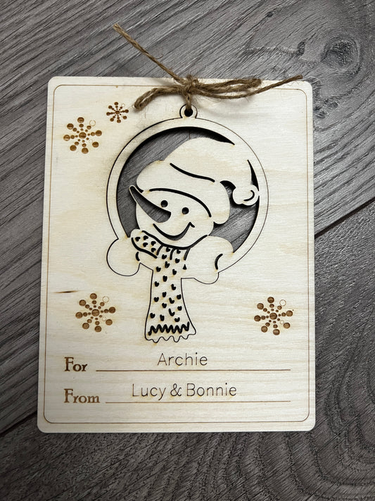 Wooden personalised card with bauble - 2 designs - Laser LLama Designs Ltd