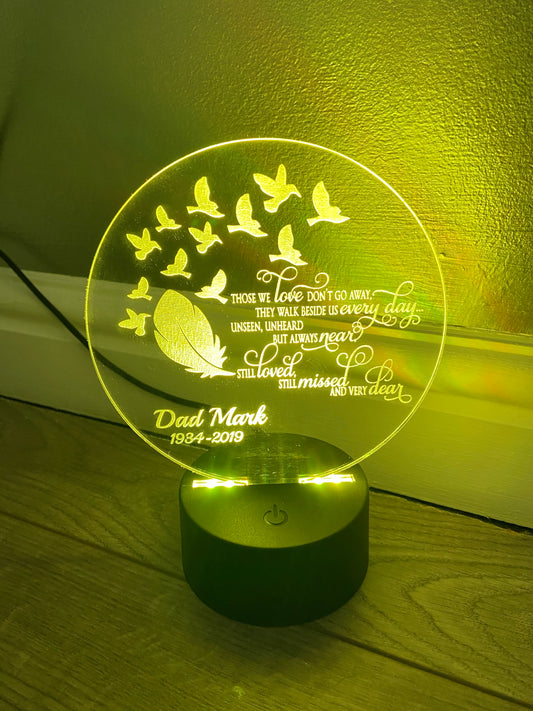 Led light memorial ,feather display. 9 colours and remote control! - Laser LLama Designs Ltd