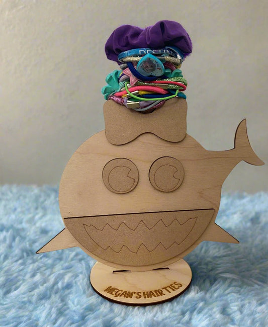 Personalised freestanding hair ties shark stand/holder - Laser LLama Designs Ltd