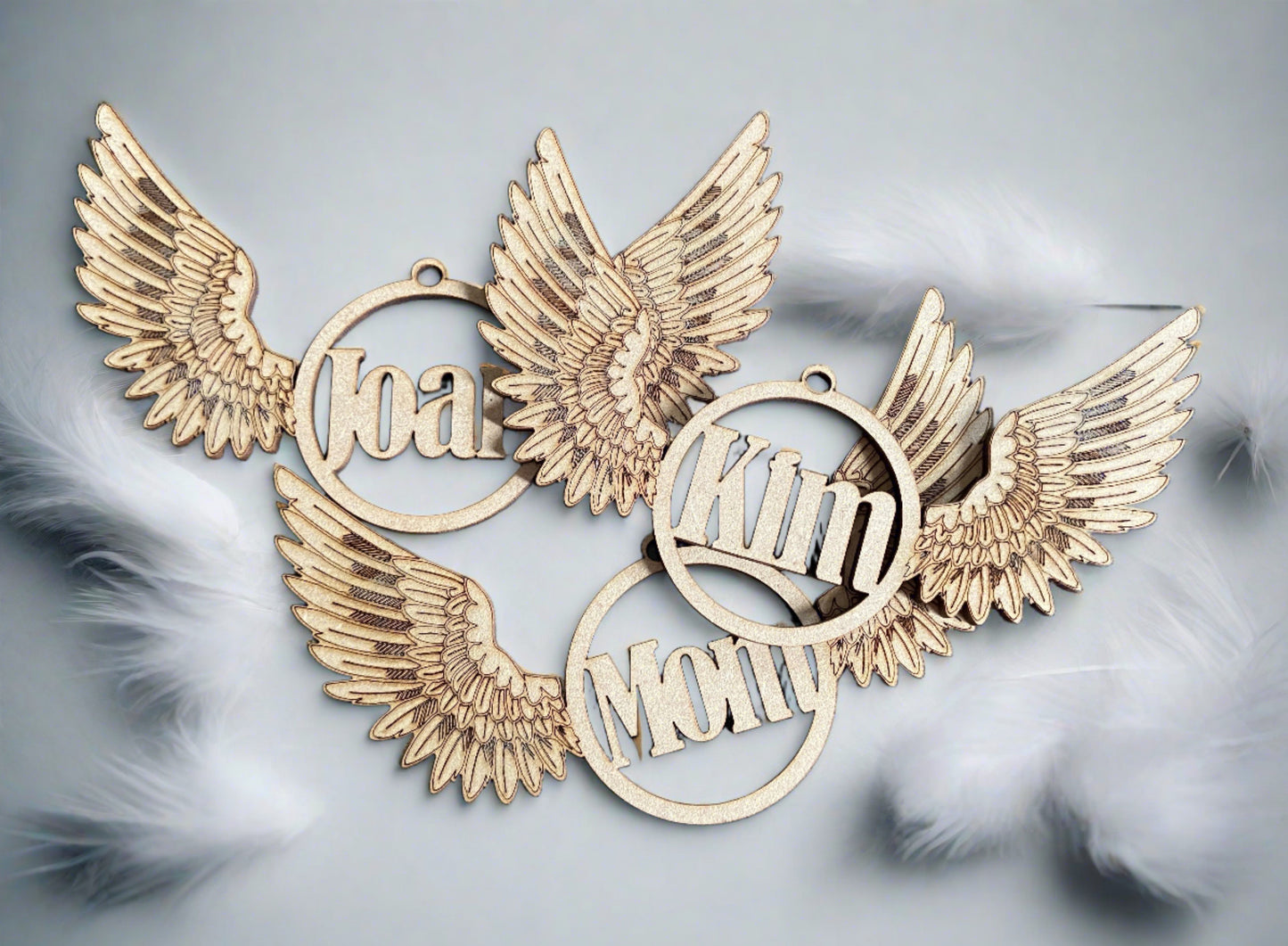 Wooden bauble wings tree decoration - Laser LLama Designs Ltd