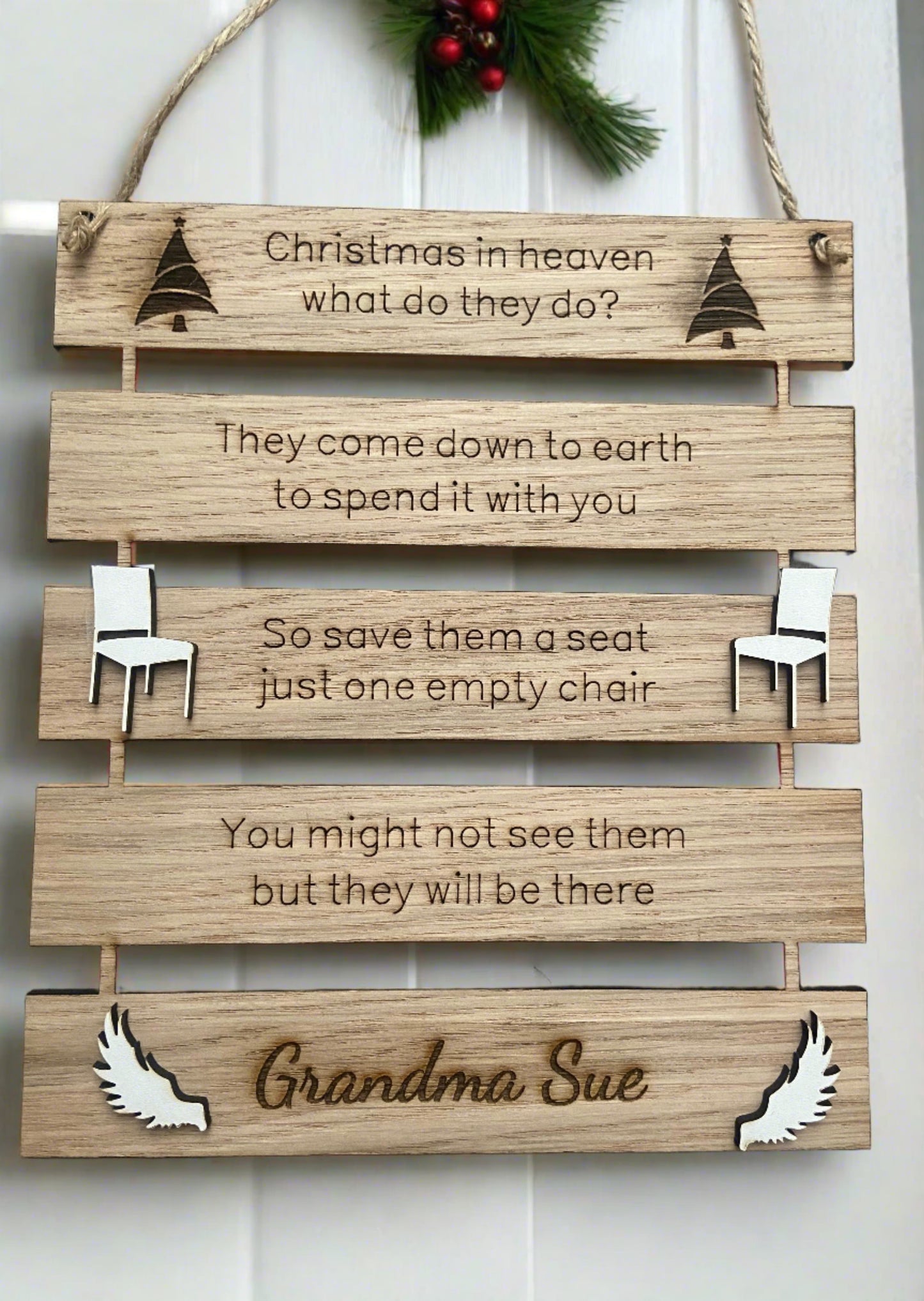 Oak veneer personalised Christmas in heaven plaque - Laser LLama Designs Ltd