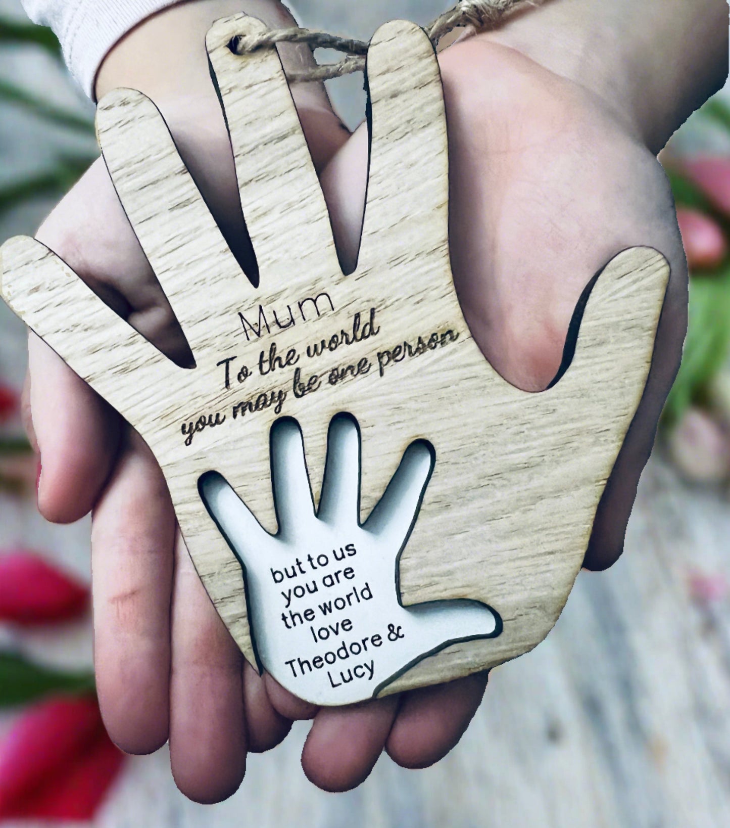Oak veneer personalised hand plaque - Laser LLama Designs Ltd