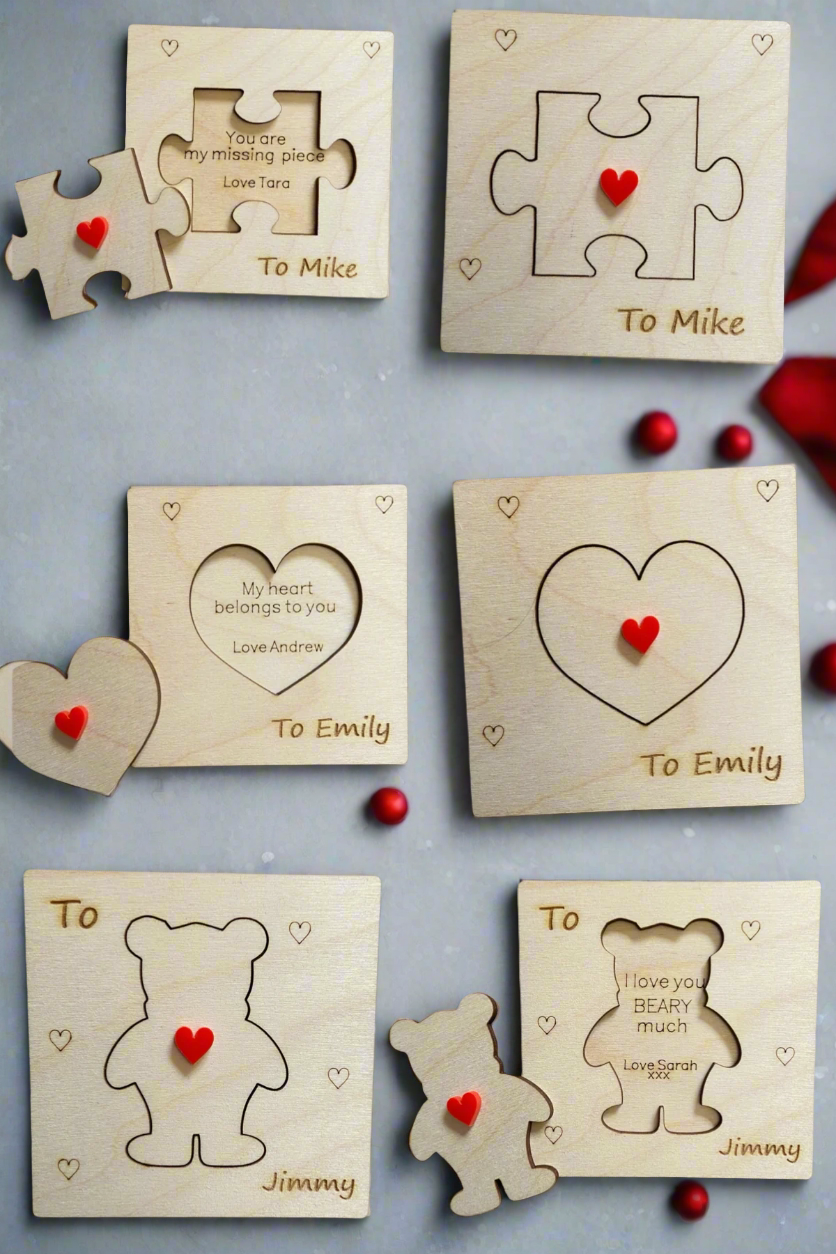 Wooden personalised Valentine’s Day card - Laser LLama Designs Ltd