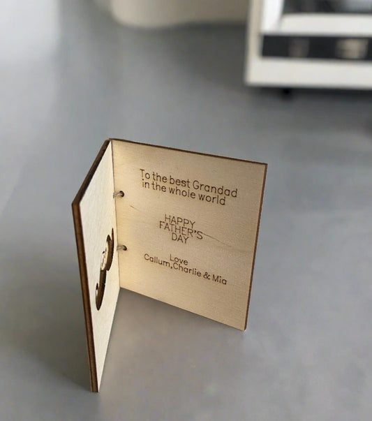 Wooden personalised moustache card - Laser LLama Designs Ltd