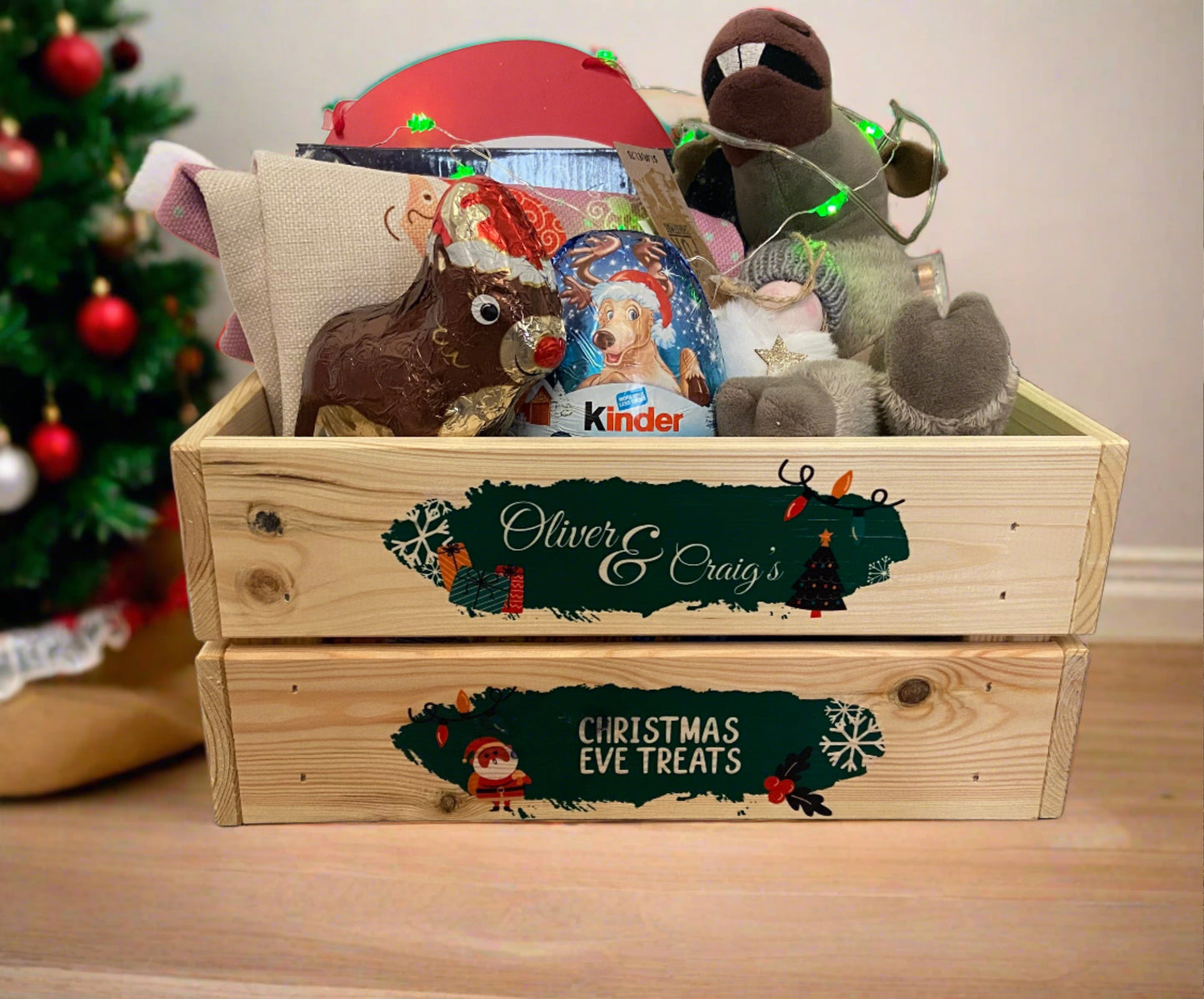 Wooden personalised printed Christmas crate - Laser LLama Designs Ltd