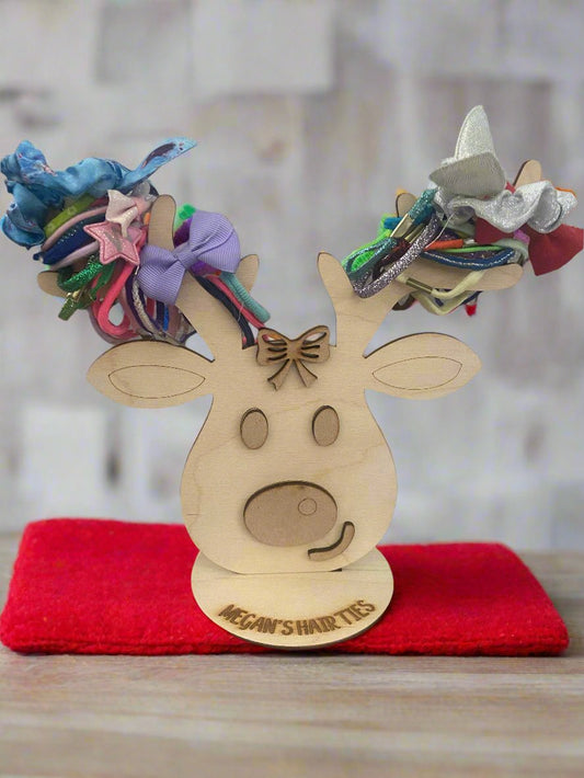 Personalised freestanding hair ties reindeer stand/holder - Laser LLama Designs Ltd