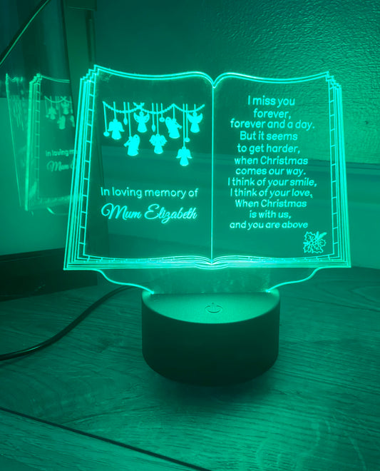Light up 3D open Christmas book memorial display. 9 Colour options with remote! - Laser LLama Designs Ltd