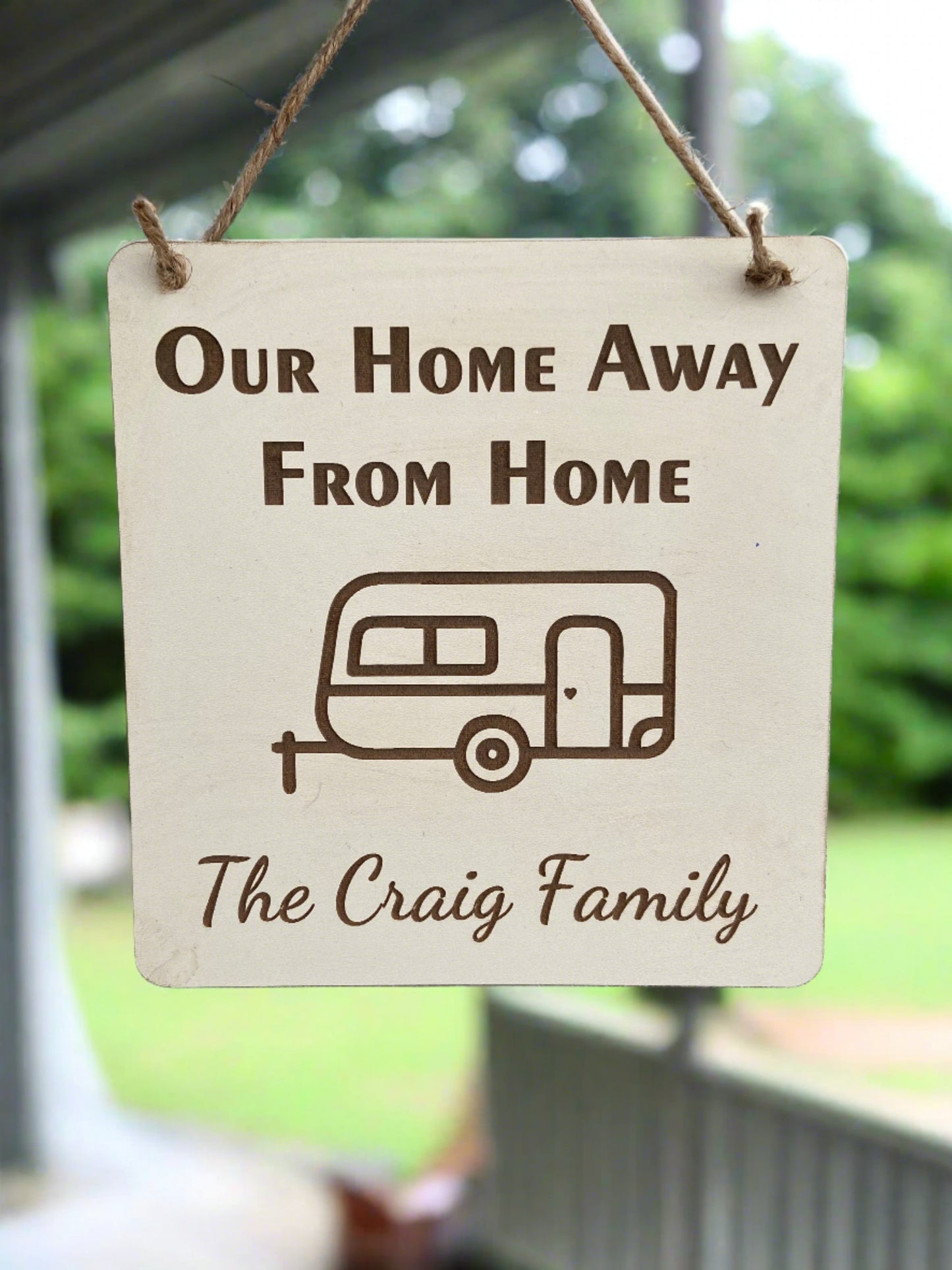 Wooden personalised caravan plaque - Laser LLama Designs Ltd