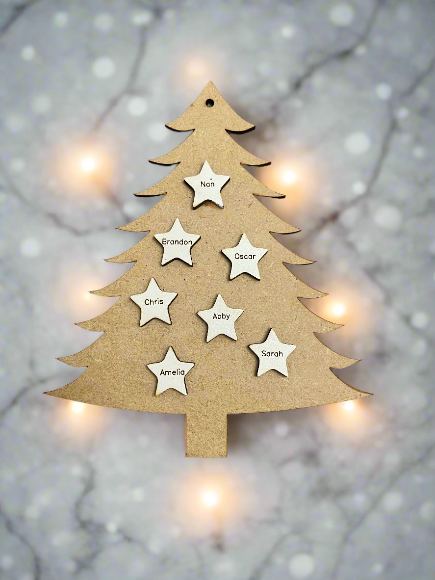 Wooden personalised Christmas family tree decoration - Laser LLama Designs Ltd