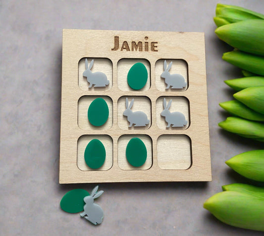 Wooden easter bunny egg tic tac toe - Laser LLama Designs Ltd