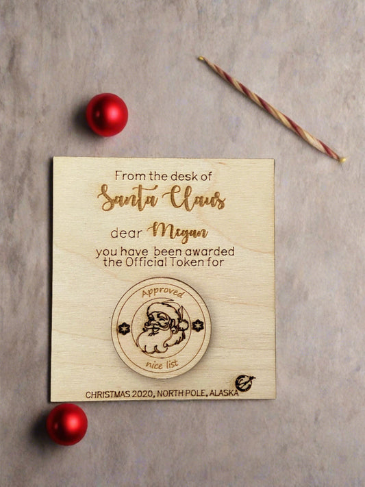 Wooden personalised card with token - from Santa - Laser LLama Designs Ltd